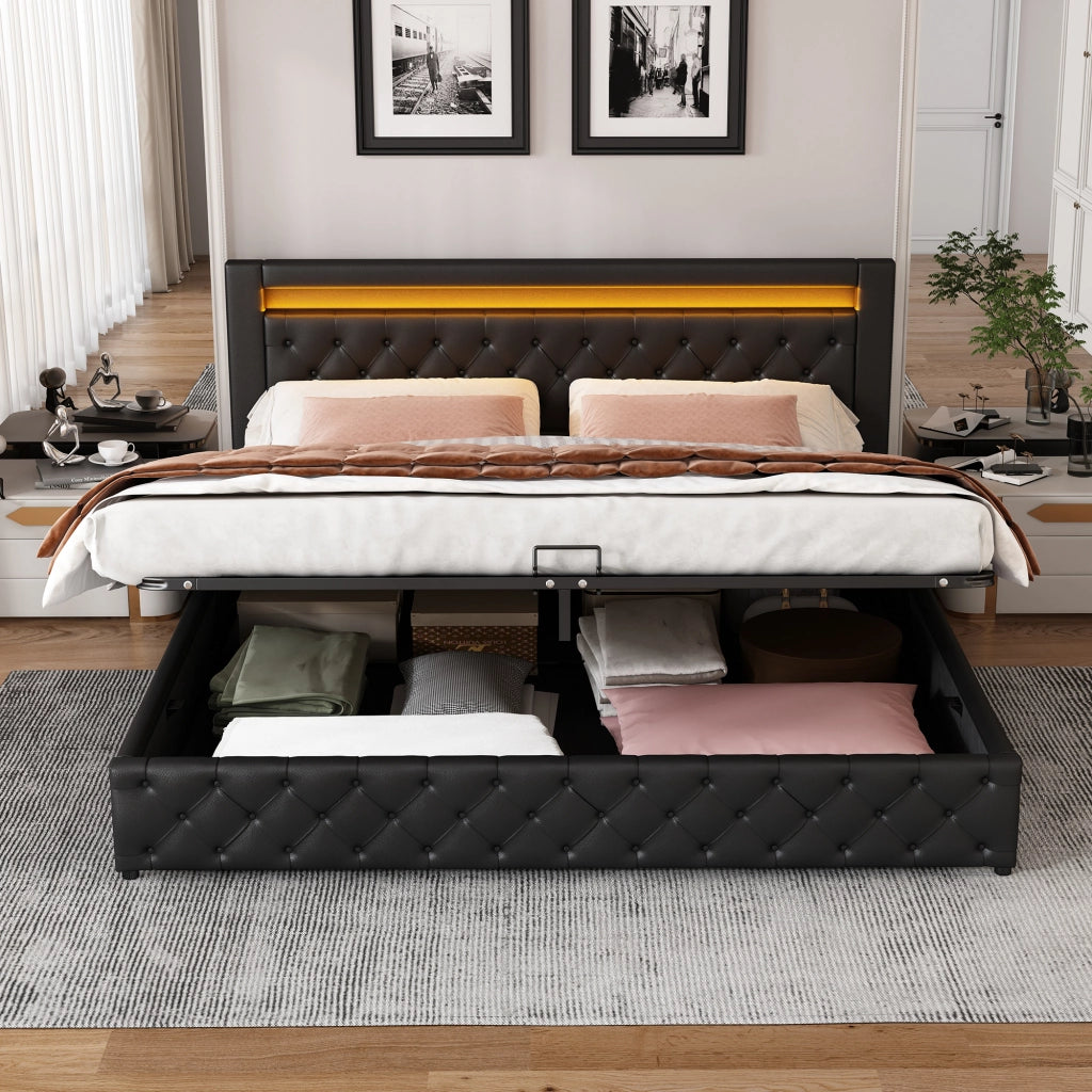 letto imbottito pu nero 162 x 207 cm