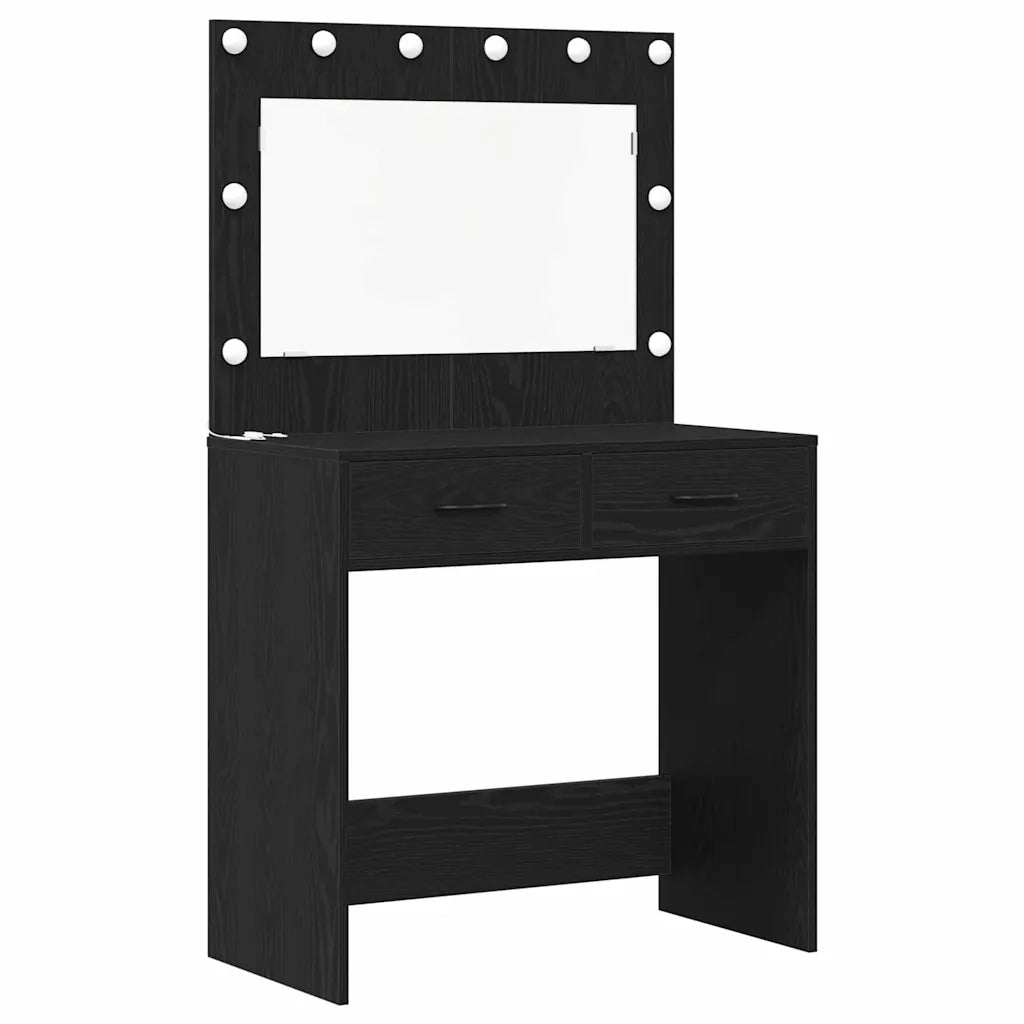 Toeletta | Tavolo da Trucco 3 pz Rovere Nero Legno multistrato