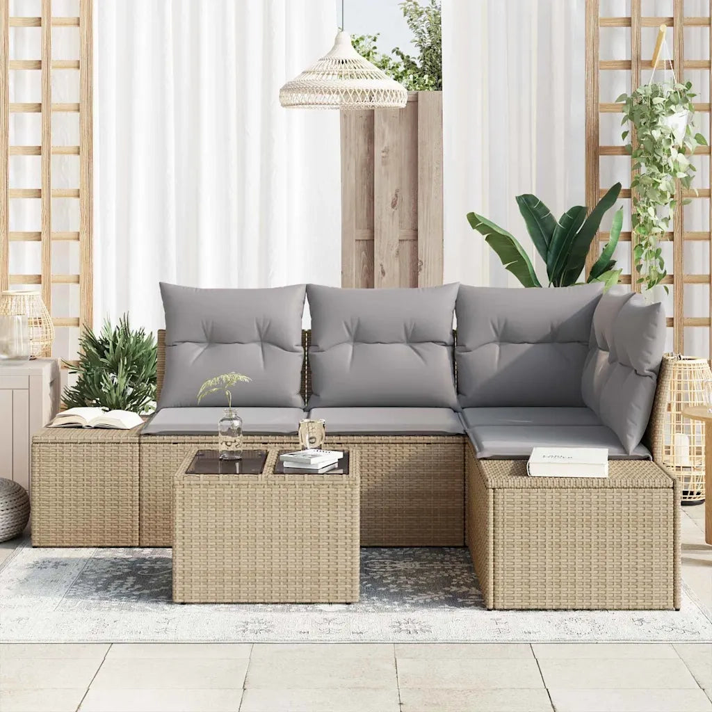 Set Divano da Giardino Beige e Grigio Chiaro polyrattan 3355719