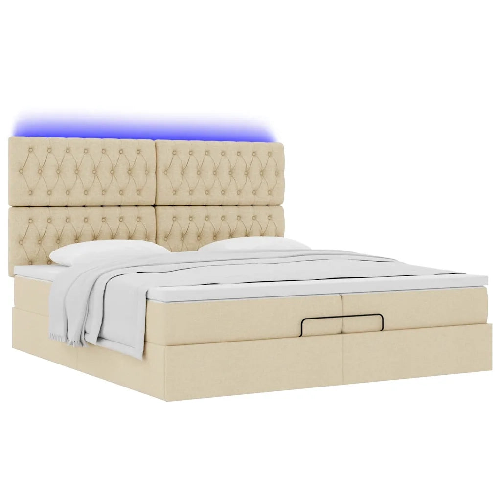 Struttura Letto Pouf con Materassi Crema 200x200 cm in Tessuto 3314119