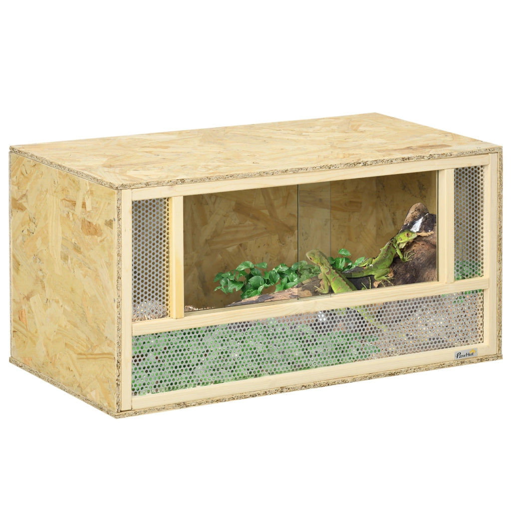 Terrario per Rettili in Legno con Porte in Vetro Scorrevoli e Pannelli in Rete, 40x80x40 cm