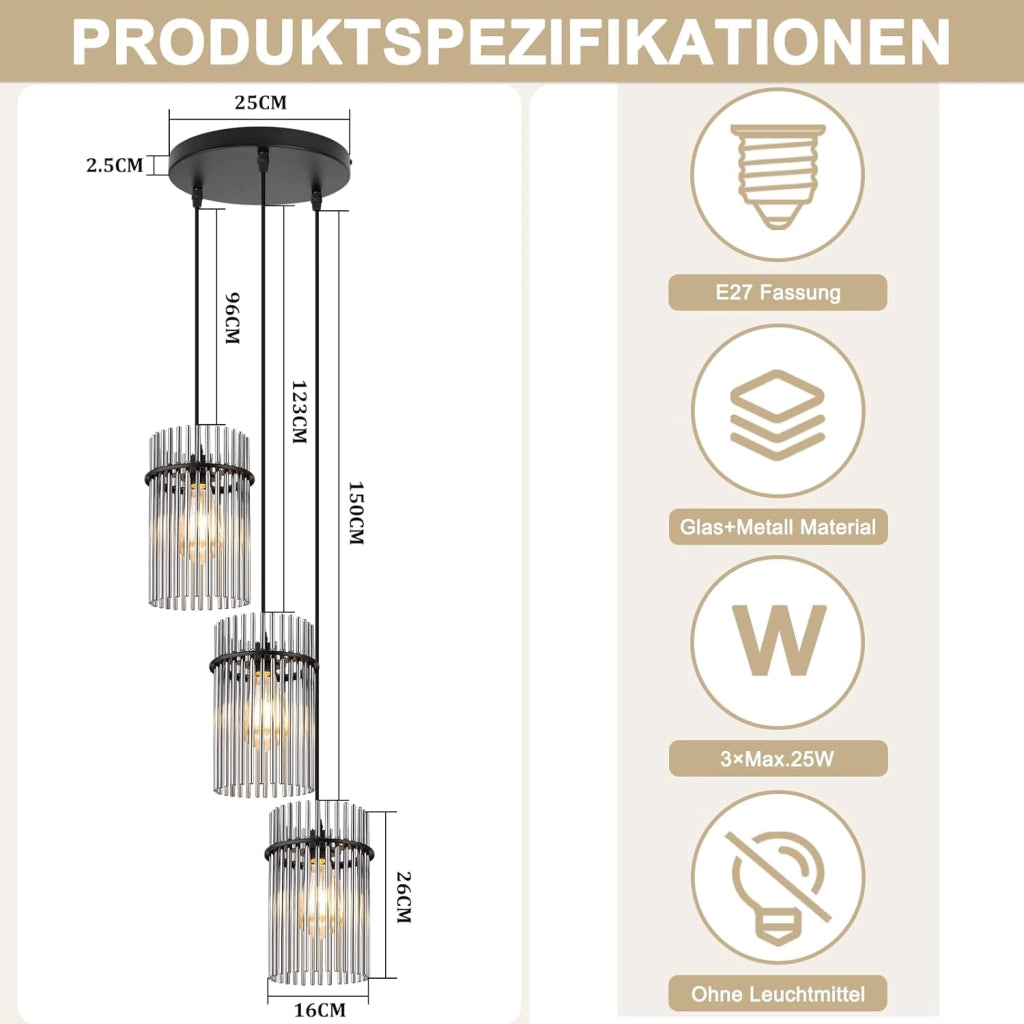 Lampada a sospensione ZMH 3 fiamme E27 in vetro nero ? 16 cm per caff¨¨ bar (senza lampadina)