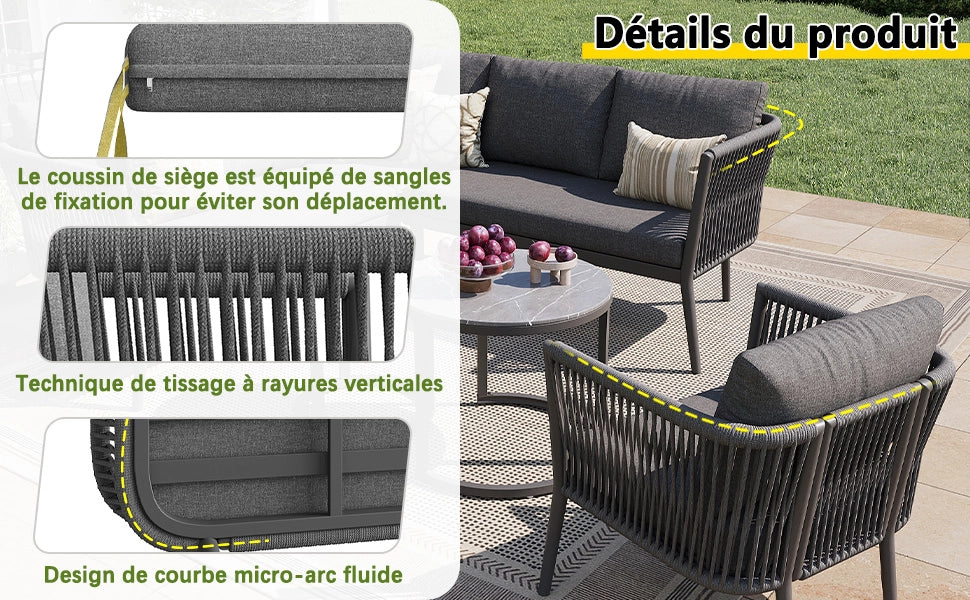 Set da giardino per 5-6 persone - Zephmum- Modulare, resistente all'acqua, grigio