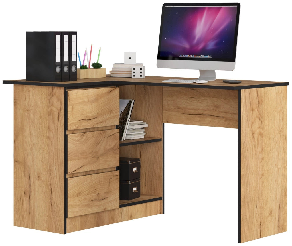 Scrivania angolare AKORD B16 Quercia Craft 124 cm 3 cassetti 124x85x77 cm Modello a sinistra