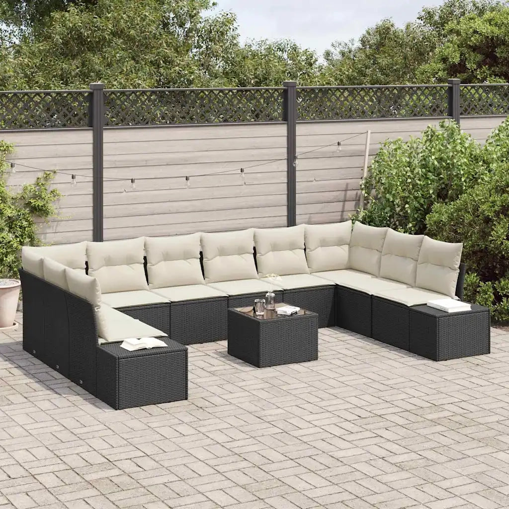 Set Divano da Giardino con cuscino 11 pcs Nero polyrattan 3347247