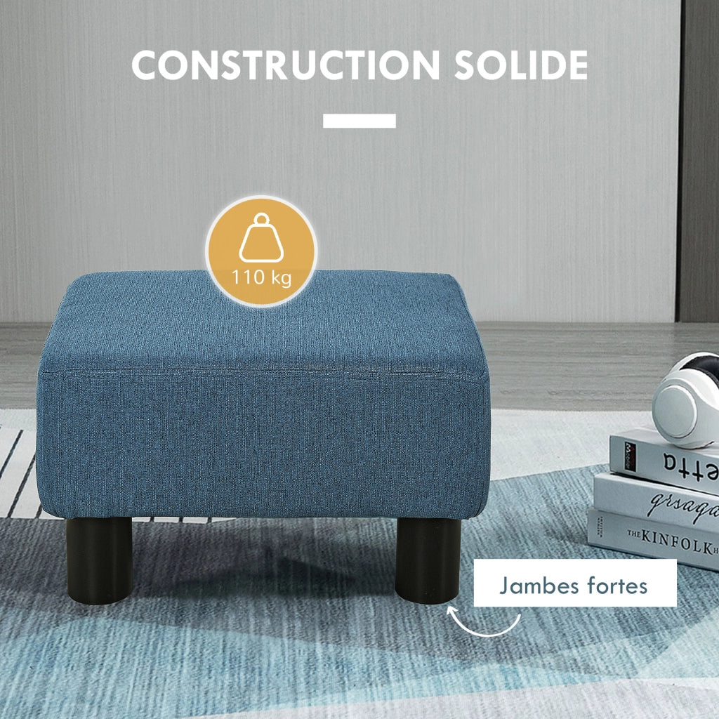 Pouf con poggiapiedi in tessuto lino ¨C Minimal ¨C blu scuro 40x30x24 cm