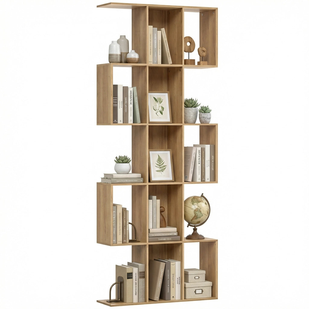Libreria a 5 livelli forma S ¨C Xylo ¨C 15 scomparti aperti legno quercia 80x24x200cm
