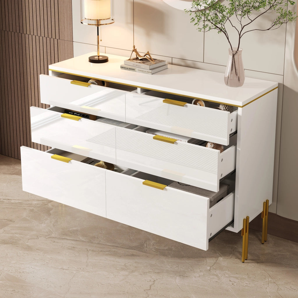 CREDENZA 120x40x85,5 cm 6 cassetti Bianco Oro