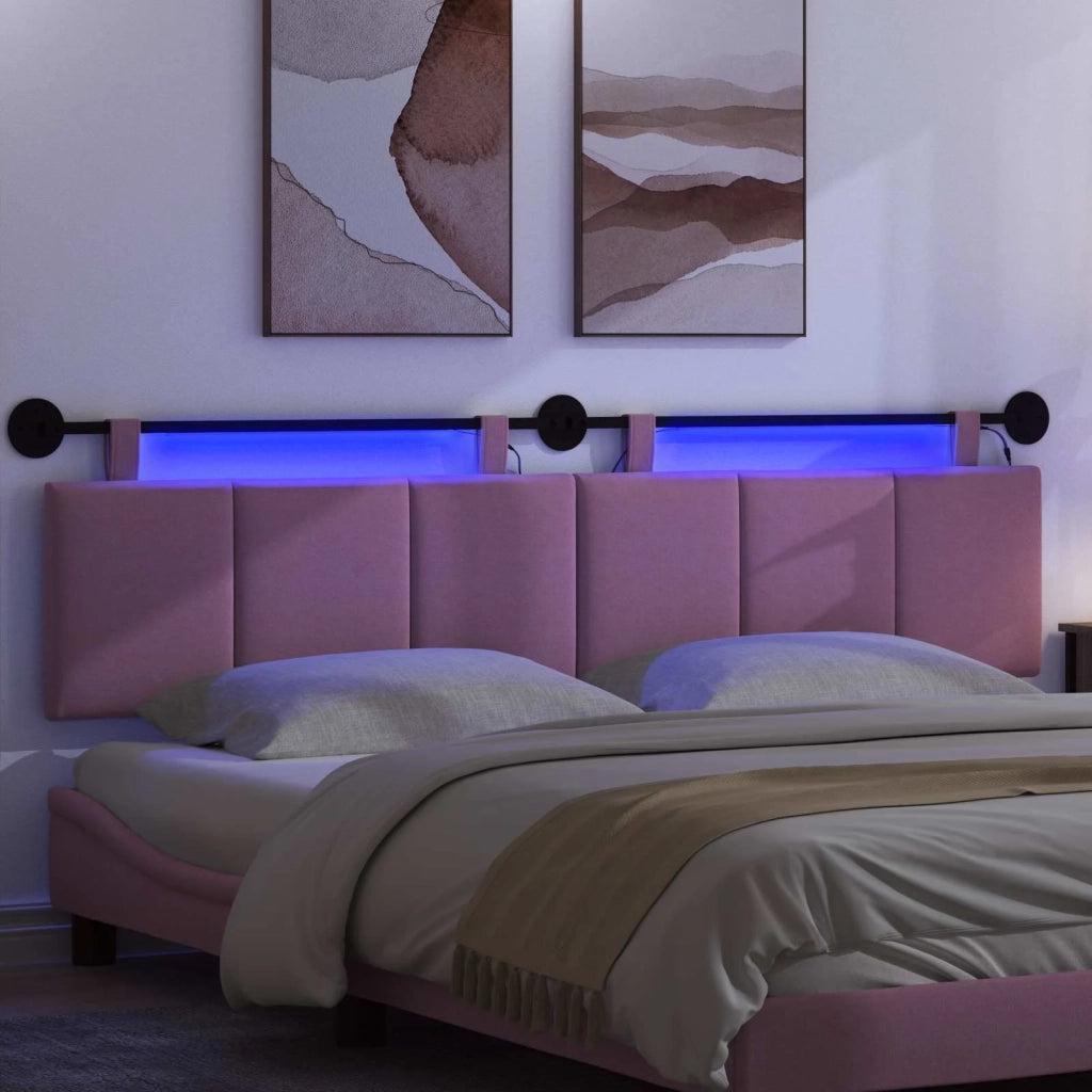 Testiera sospesa Con luce LED Rosa Tessuto 3424838
