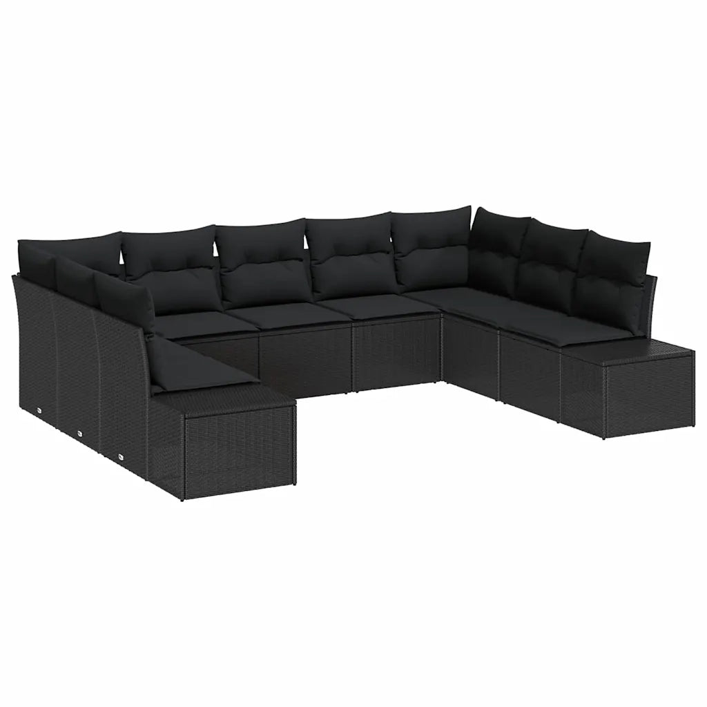 Set Divano da Giardino con cuscino 9 pcs Nero Polyrattan 3355892