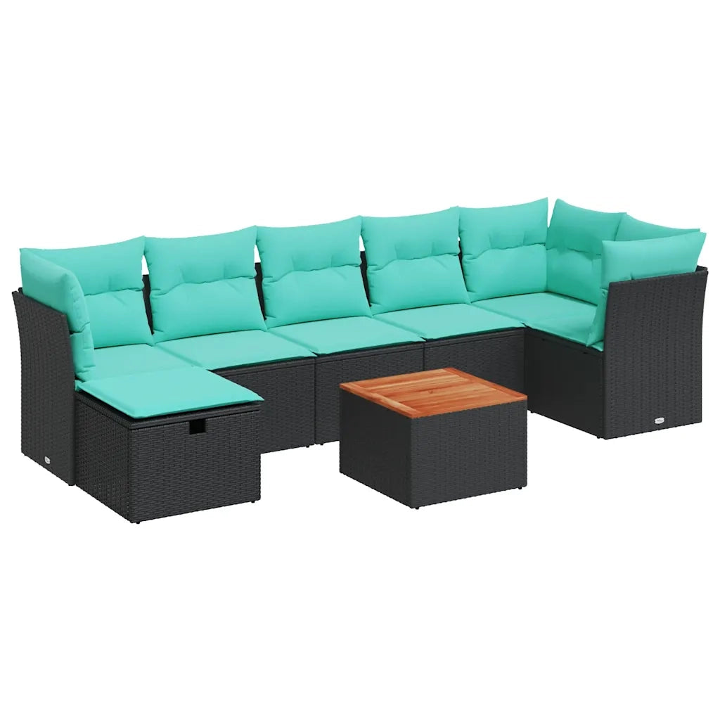 Set Divani da Giardino 8 pz con Cuscini Nero in Polyrattan 3264732