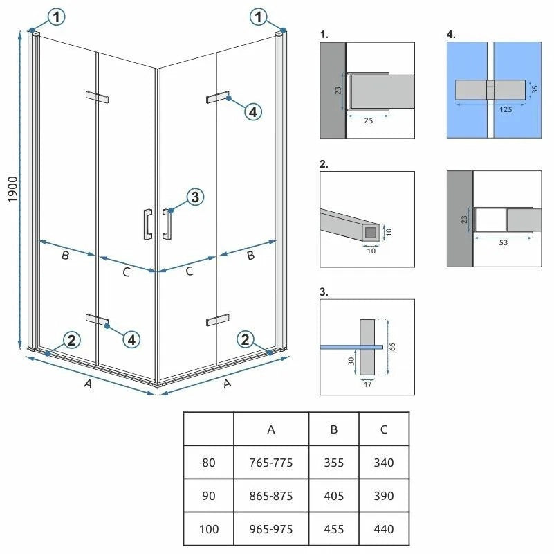 Cabina Doccia Rea Molier Chrome Double 80x100