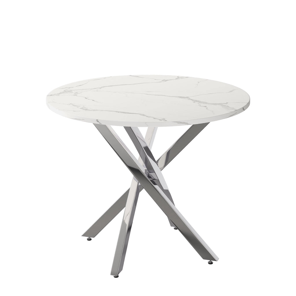 TAVOLO da pranzo rotondo 80 cm effetto marmo bianco e argento