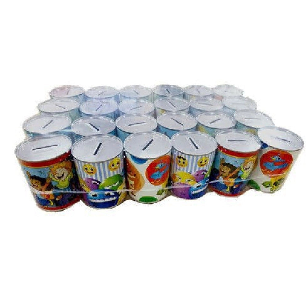 Trade Shop - Set 24 Pezzi Mini Salvadanai In Latta Porta Monete Banconote Soldi 9x11cm 500039 -