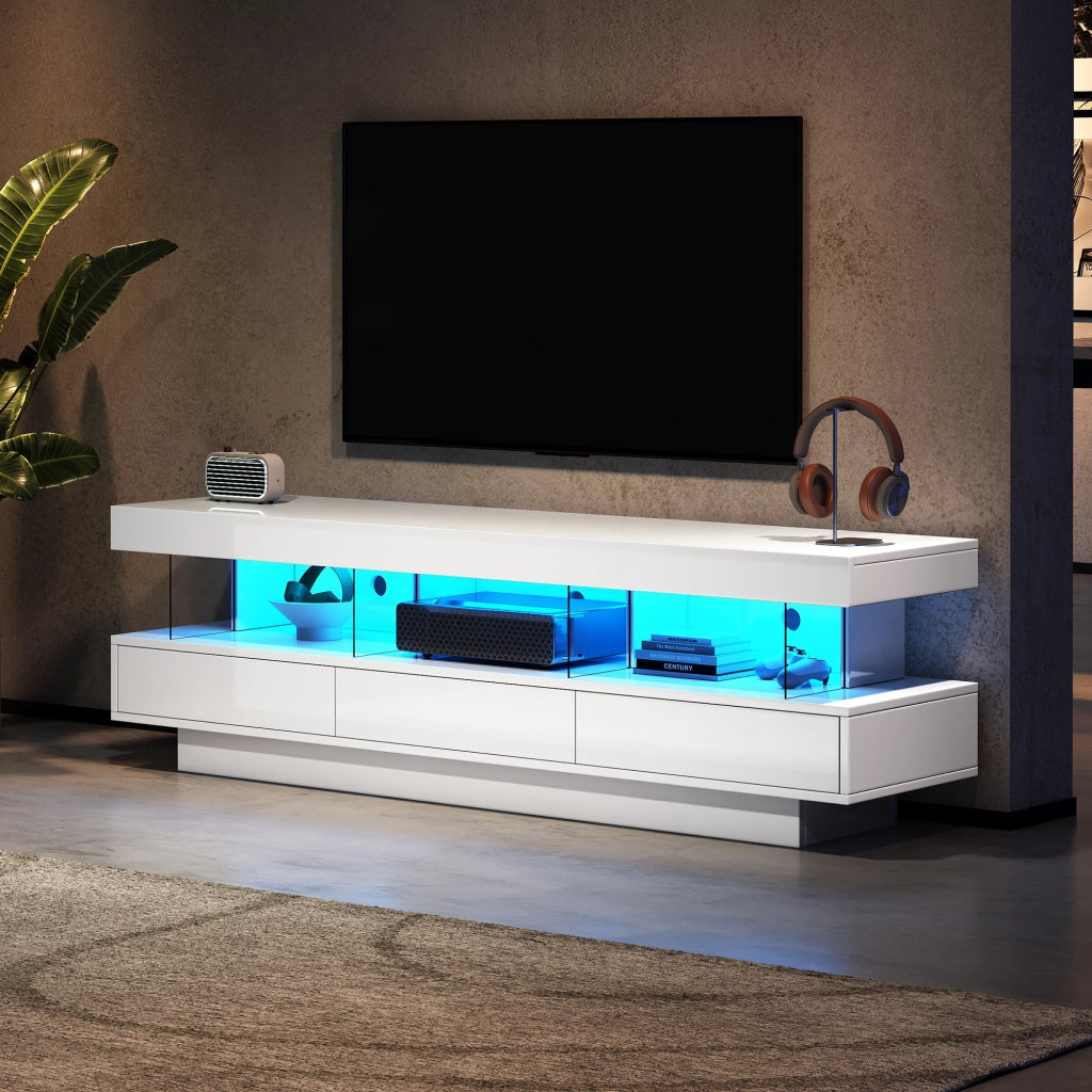 Mobile TV con LED e Vetro ¨C MINIMAL ¨C Bianco Lucido, 160x38x50,5 cm