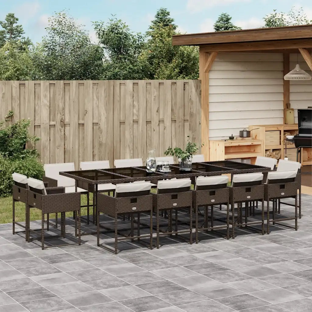 Set da Pranzo da Giardino 15 pz con Cuscini Marrone Polyrattan 3211413