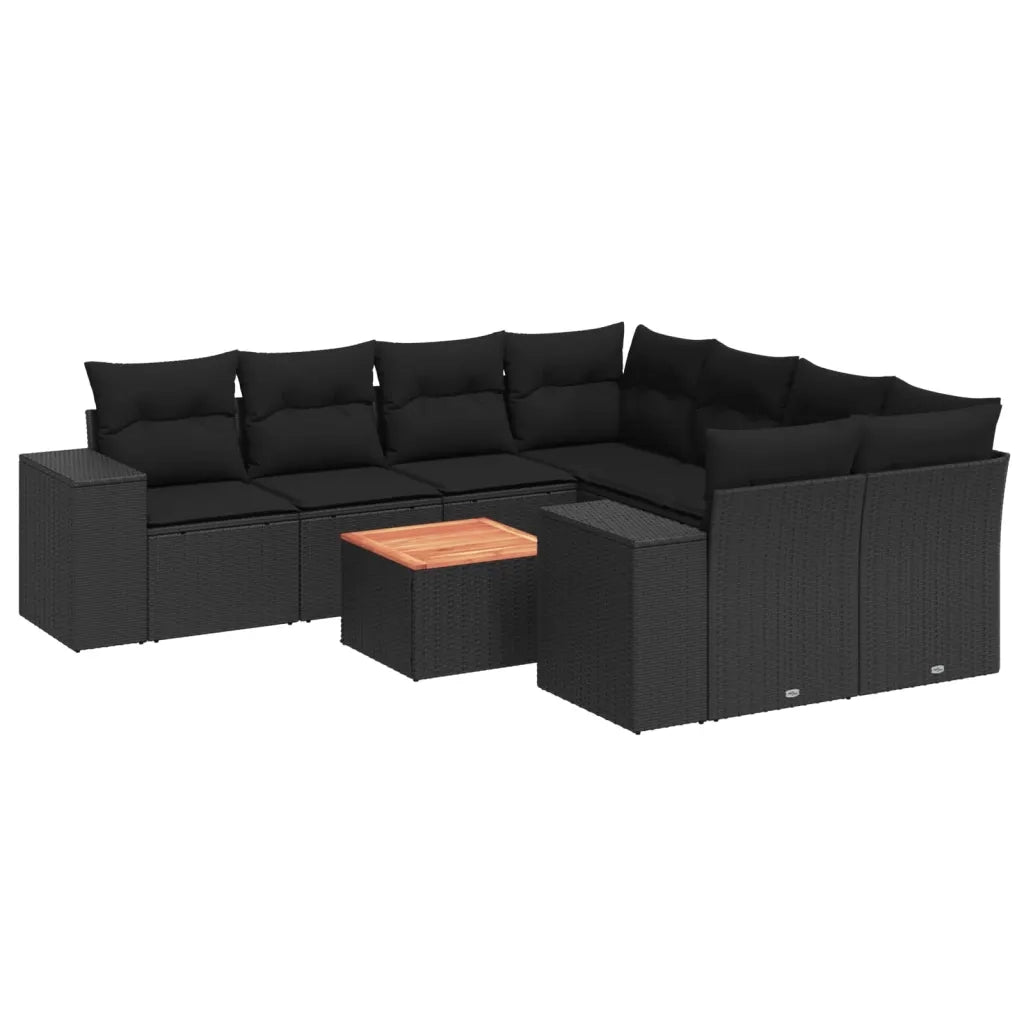 Set Divani da Giardino 9 pz con Cuscini Nero in Polyrattan 3257700