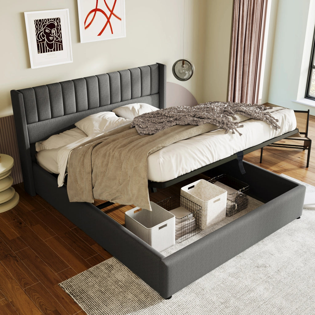 LETTO CONTENITORE SOLLEVABILE 140x200 cm Lino Grigio