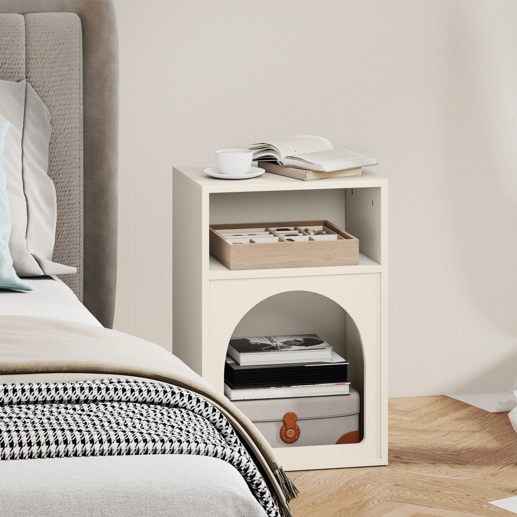 Comodino con 2 Ripiani Aperti Design Arco ¨C zephmum ¨C Crema 40x30x60 cm