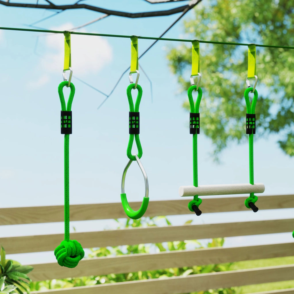 Set per percorso Ninja per bambini ¨C zephmum ¨C verde, 10m, 7 pezzi, 50kg