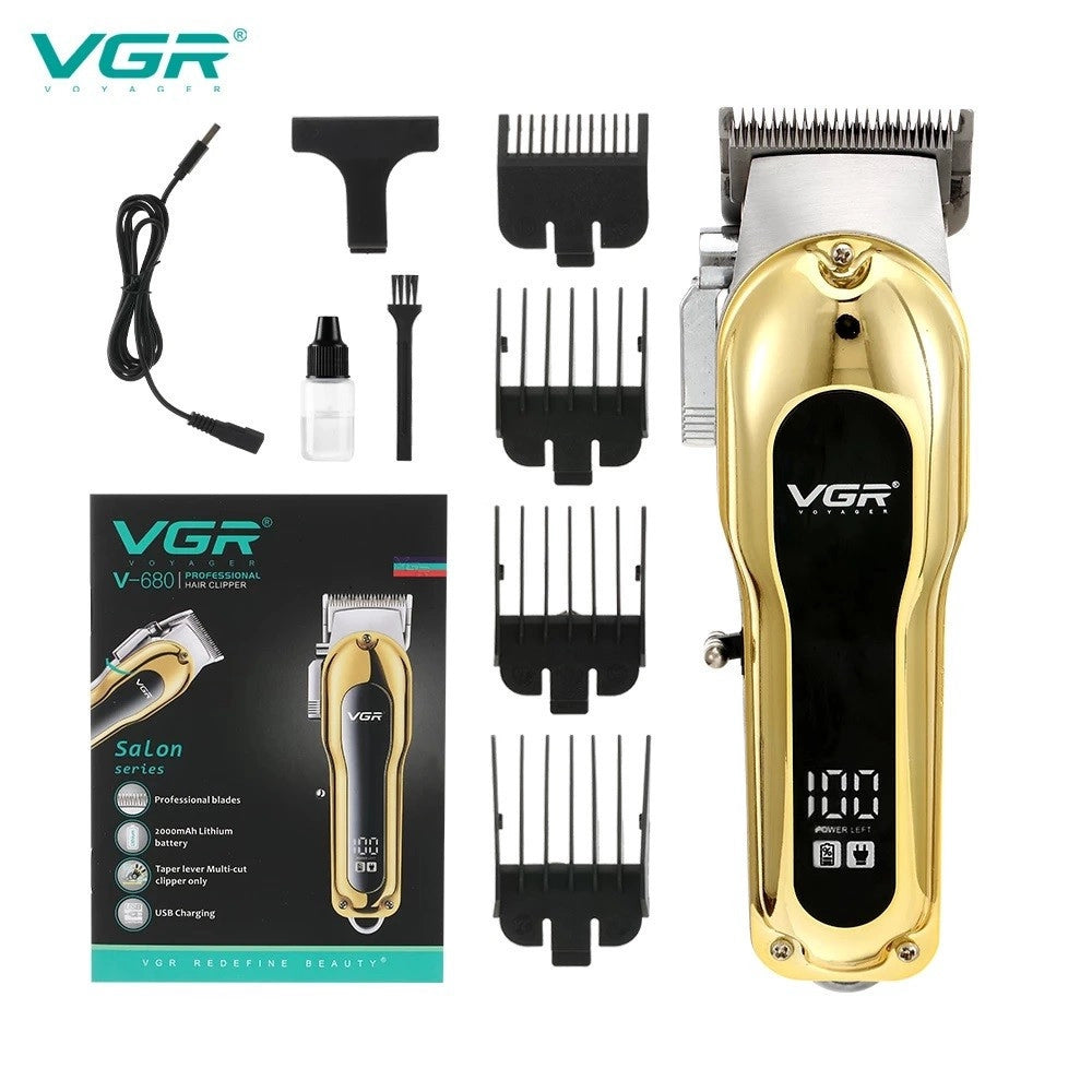Trade Shop - Tagliacapelli Elettrico Trimmer Barba Regolabile Professionale Vgr V-680 Display -