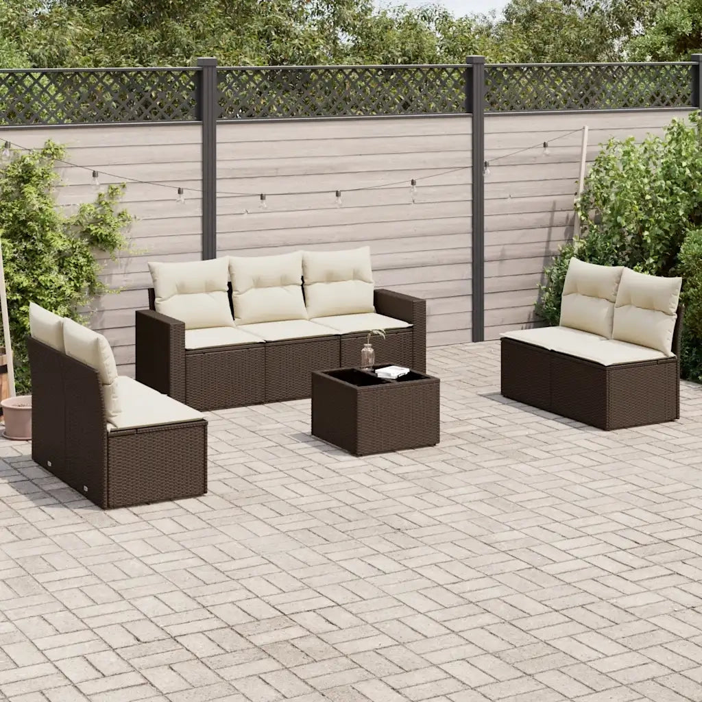 Set Divani da Giardino 8 pz con Cuscini Marrone in Polyrattan 3251180