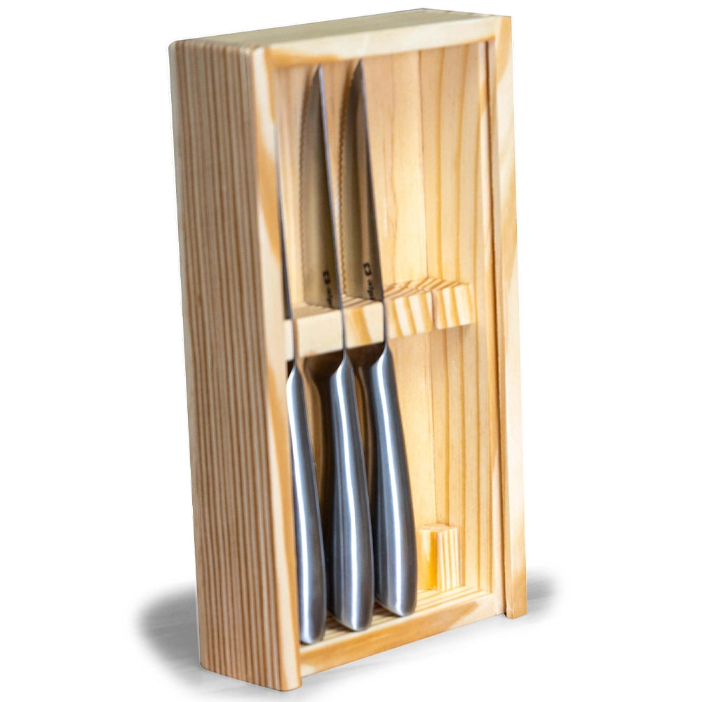Set 4 Coltelli per Bistecca Carne e Pesce Affilati Organizer Astuccio in Legno