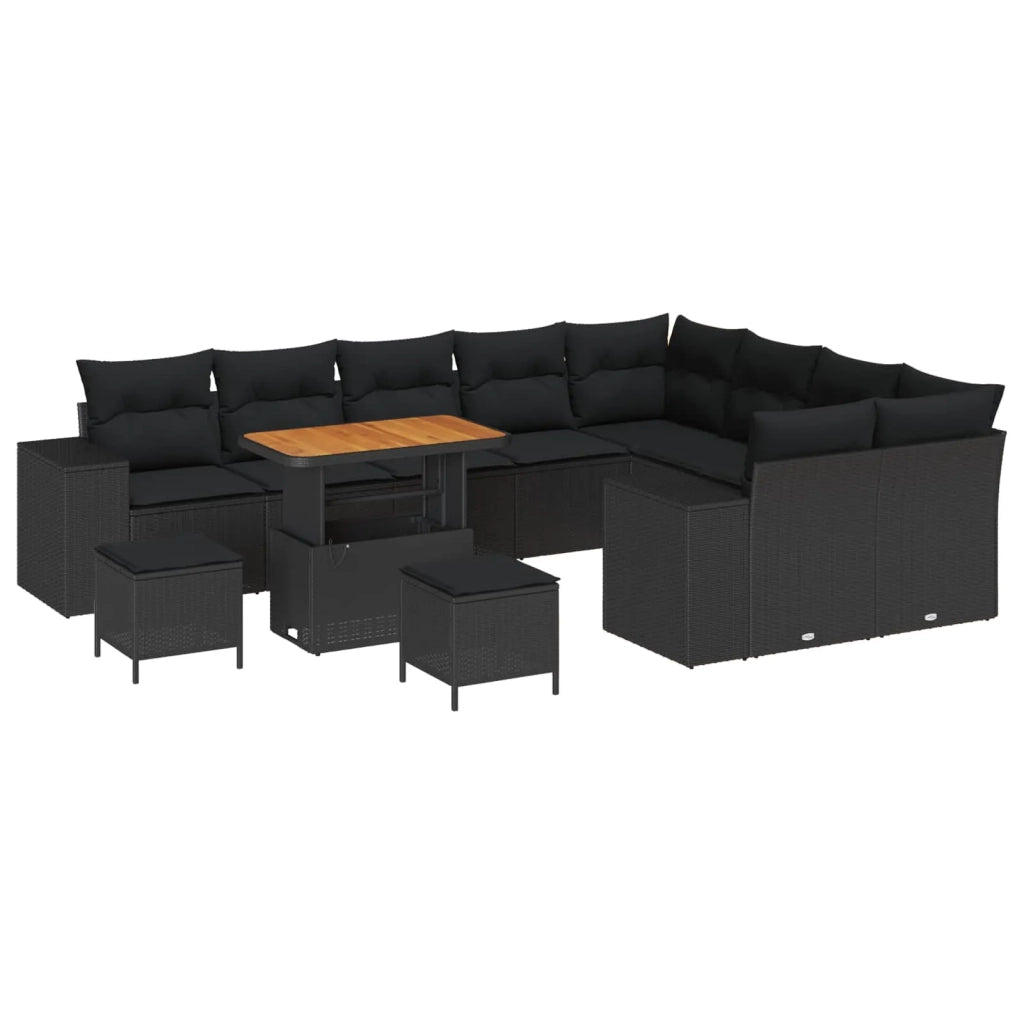Set Divano da Giardino con cuscino 12 pcs Nero polyrattan 3362044