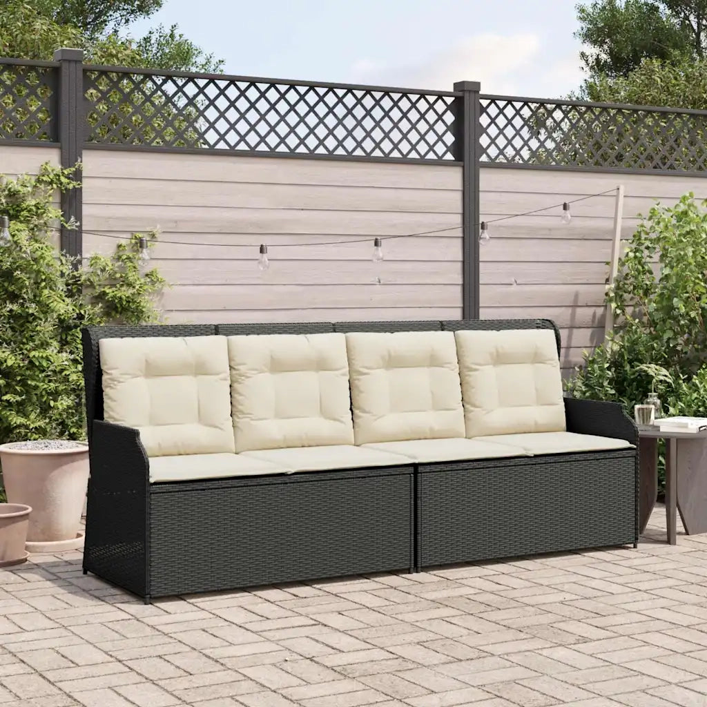 Panca Reclinabile da Giardino con Cuscini Nera in Polyrattan 368937