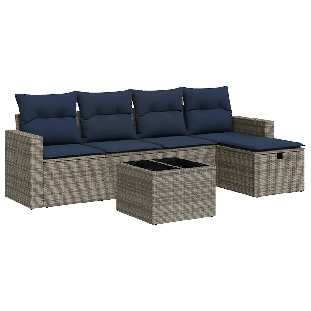 Set Divano da Giardino 6 pz con Cuscini Grigio in Polyrattan 3325377