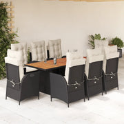 Set da Pranzo da Giardino 9 pz con Cuscini Nero in Polyrattan 3213137