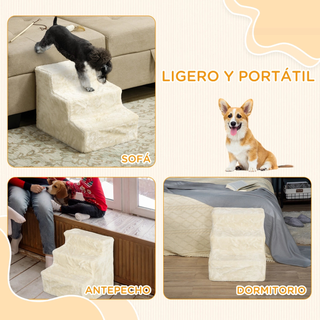 Scaletta per Cani 3 Gradini con Fodera Removibile ¨C Xylo ¨C Beige 46x35x35 cm
