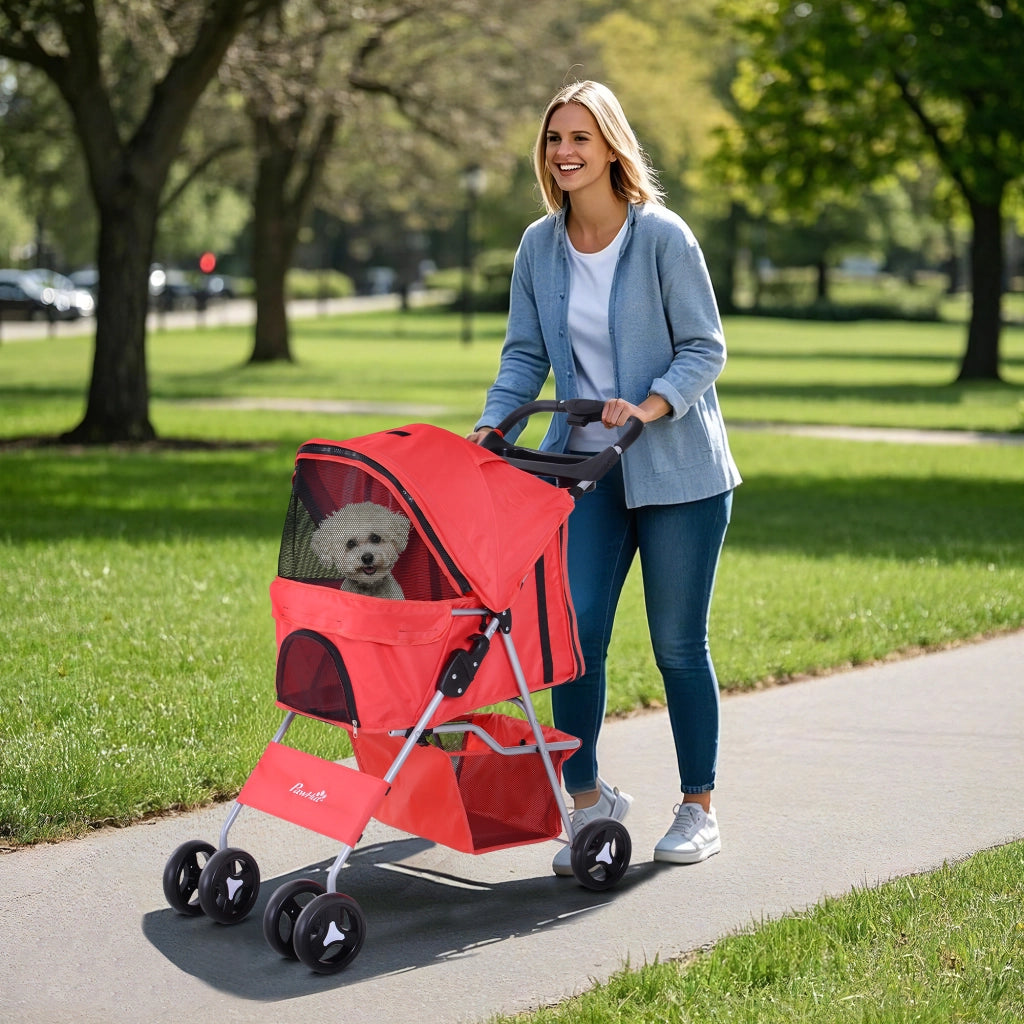 Carrozzina Pieghevole per Cani ¨C Minimal ¨C Rosso, 10 kg