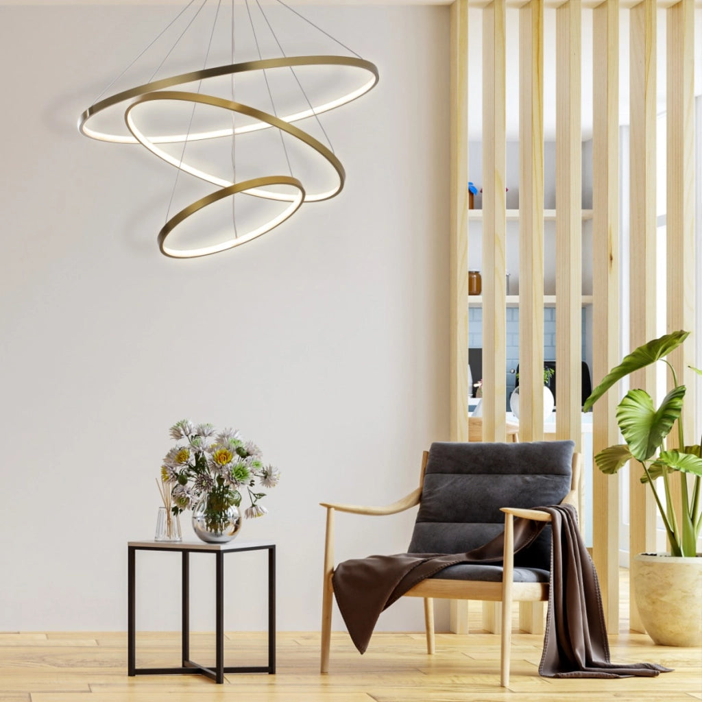 Lampadario moderno oro 3 anelli LED 60W 4000K Ø80cm