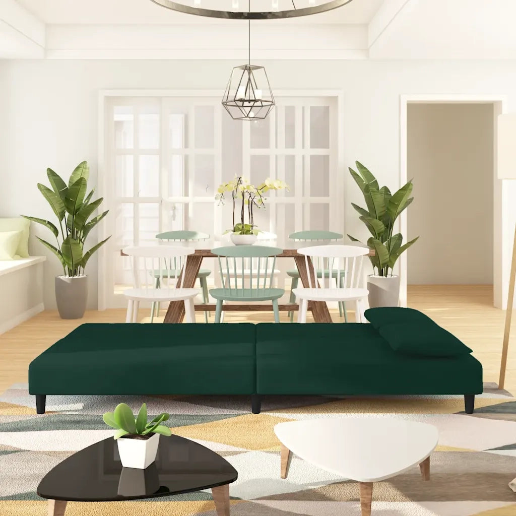 Divano Letto a 2 Posti con 2 Cuscini-Sofa Letto 2 Posti-Daybed Verde Scuro in Velluto 513538