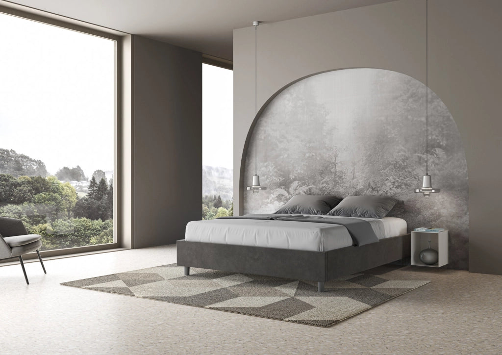 BS COM Letto matrimoniale francese contenitore imbottito 140x190 microfibra grigio