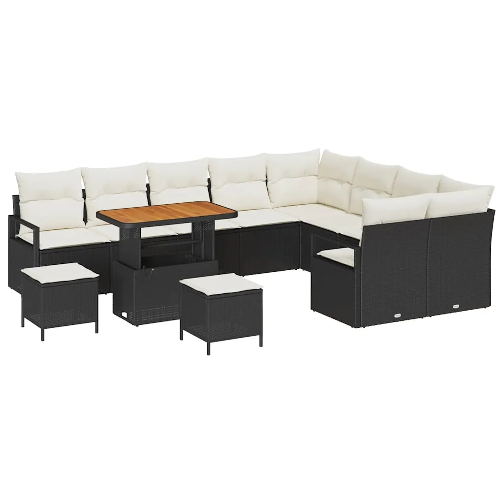 Set Divano da Giardino con cuscino 12 pcs Nero polyrattan