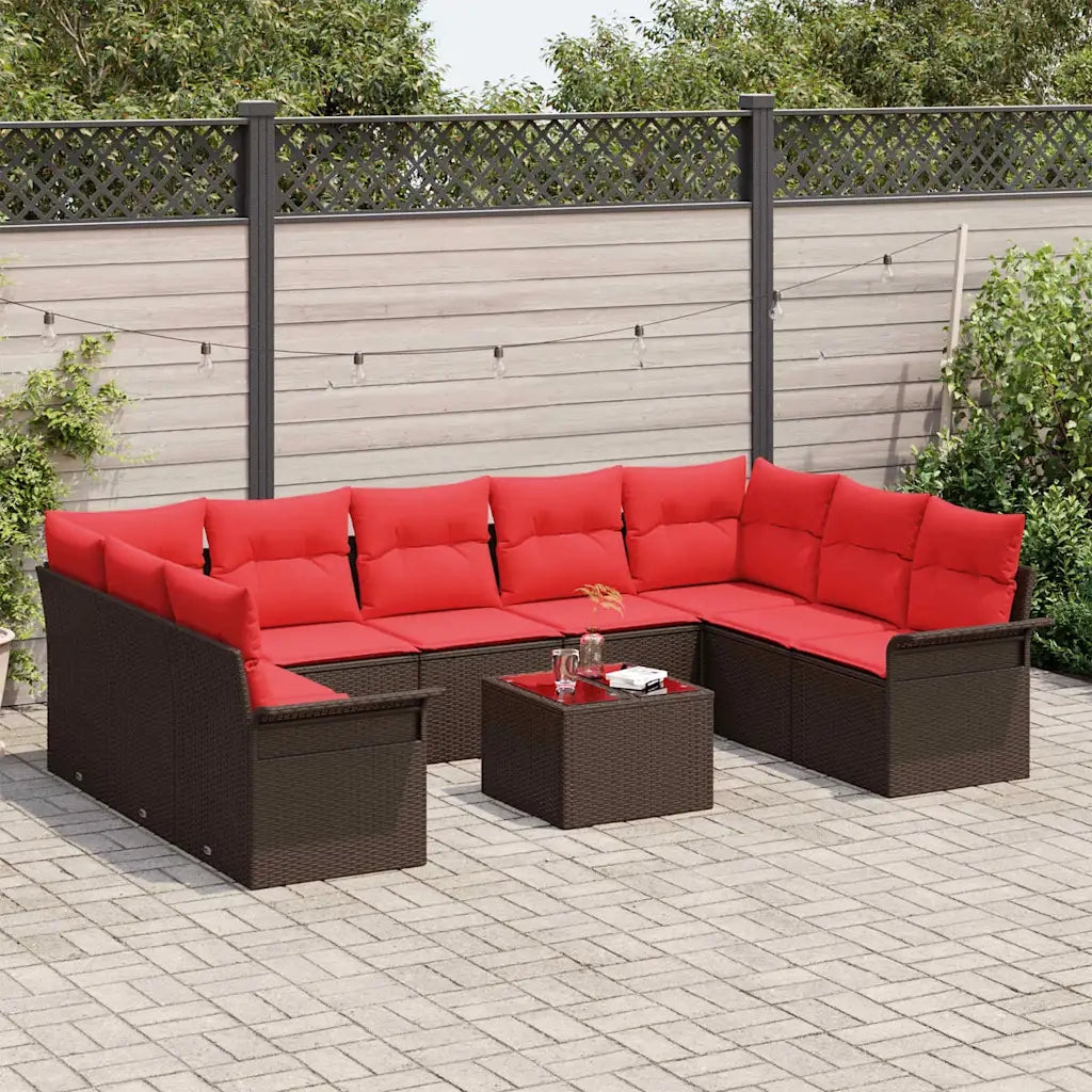 Set Divano da Giardino con cuscino 10 pcs Marrone polyrattan 3345534