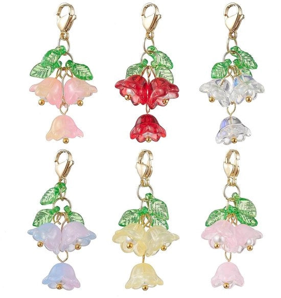 Decorazione per Chiavi 20 Pezzi - Fiore/Globo/Padiglione in Vetro - Decorazione per Borsa/Auto - Materiali di Alta Qualità - Dimensioni 43-45 mm - Decorativa Decorazione per Chiavi