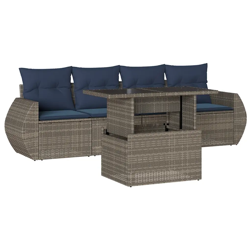 Set Divani da Giardino 5 pz con Cuscini Grigio in Polyrattan 3268361