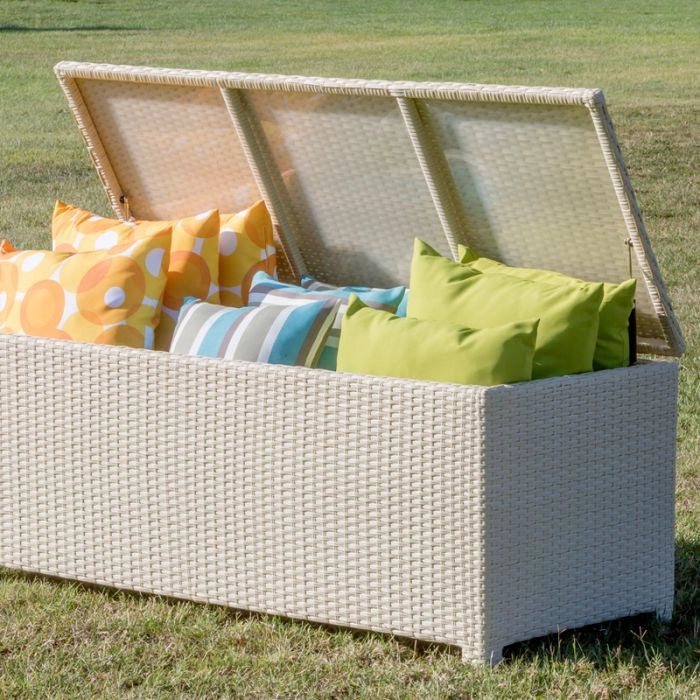 Cassapanca da esterno in wicker intrecciato white - Cassapanca Da Esterno In Wicker Intrecciato White Dimensione 180x70 H75 Cm Misure: 140 x 59 cm, Materiale: wicker