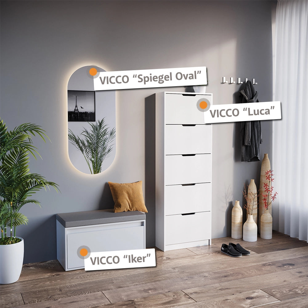 Vicco Scarpiera Bianco 2 parti, con banco