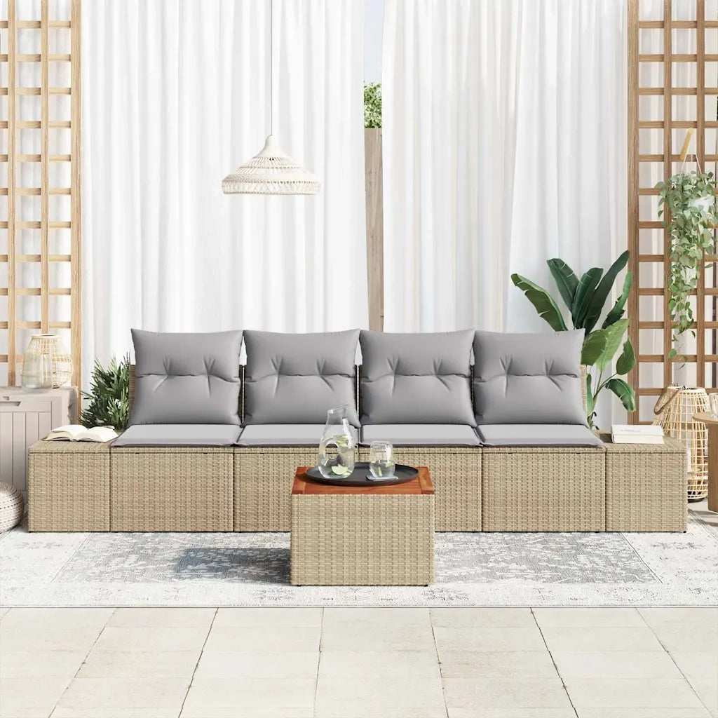 Set Divano da Giardino 5 pcs Beige e Grigio Chiaro polyrattan 3356558