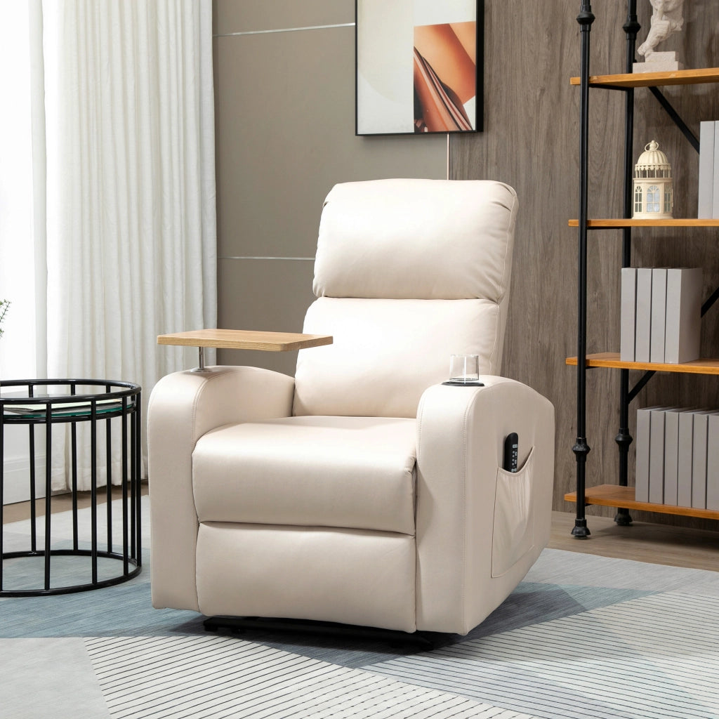 Poltrona relax e massaggio reclinabile con braccioli ¨C Minimal ¨C Tessuto microfibra beige