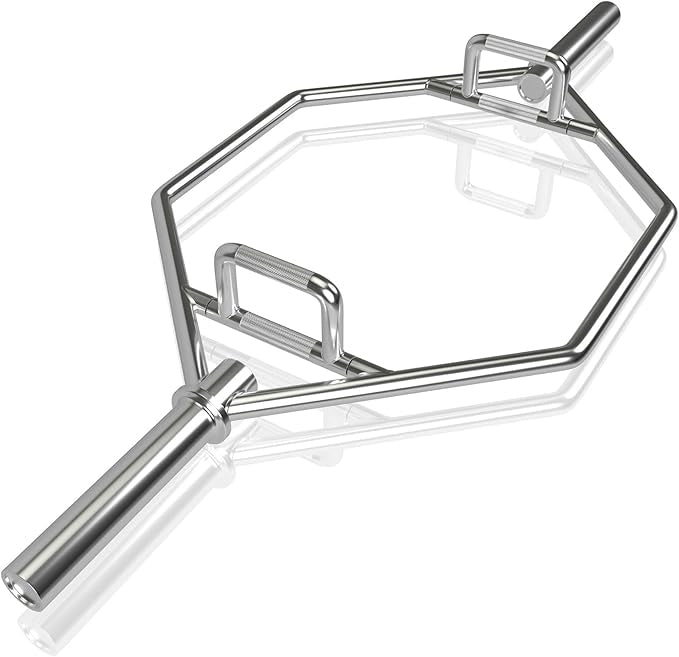 Barra della Trappola Olimpica, Barra Esagonale Pieghevole con Manici Zigrinati, Manicotti 25 cm e Molle, Olympic Hex Trap Bar per Sollevamento Pesi e Bodybuilding, Carico 363 kg(Argento)