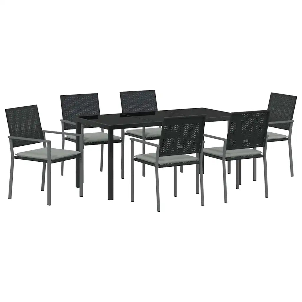 Set da Pranzo per Giardino 7 pcs Nero e Grigio Chiaro