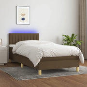 Letto a Molle Materasso e LED-Struttura Letto con Materasso Marrone Scuro 90x200cm in Tessuto 167540
