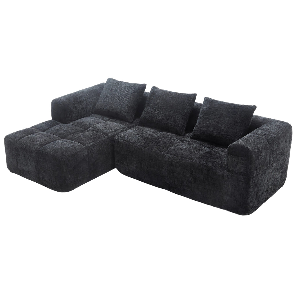 Divano componibile con chaise longue; 250x158x60 cm; chenille nero