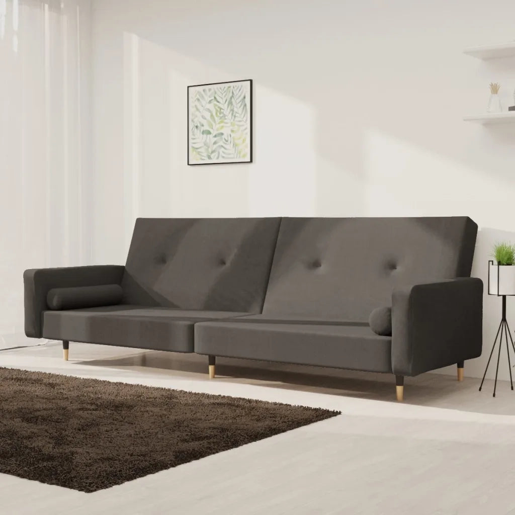 Divano Letto a 2 Posti con 2 Cuscini-Sofa Letto 2 Posti-Daybed Grigio Scuro in Velluto 346253