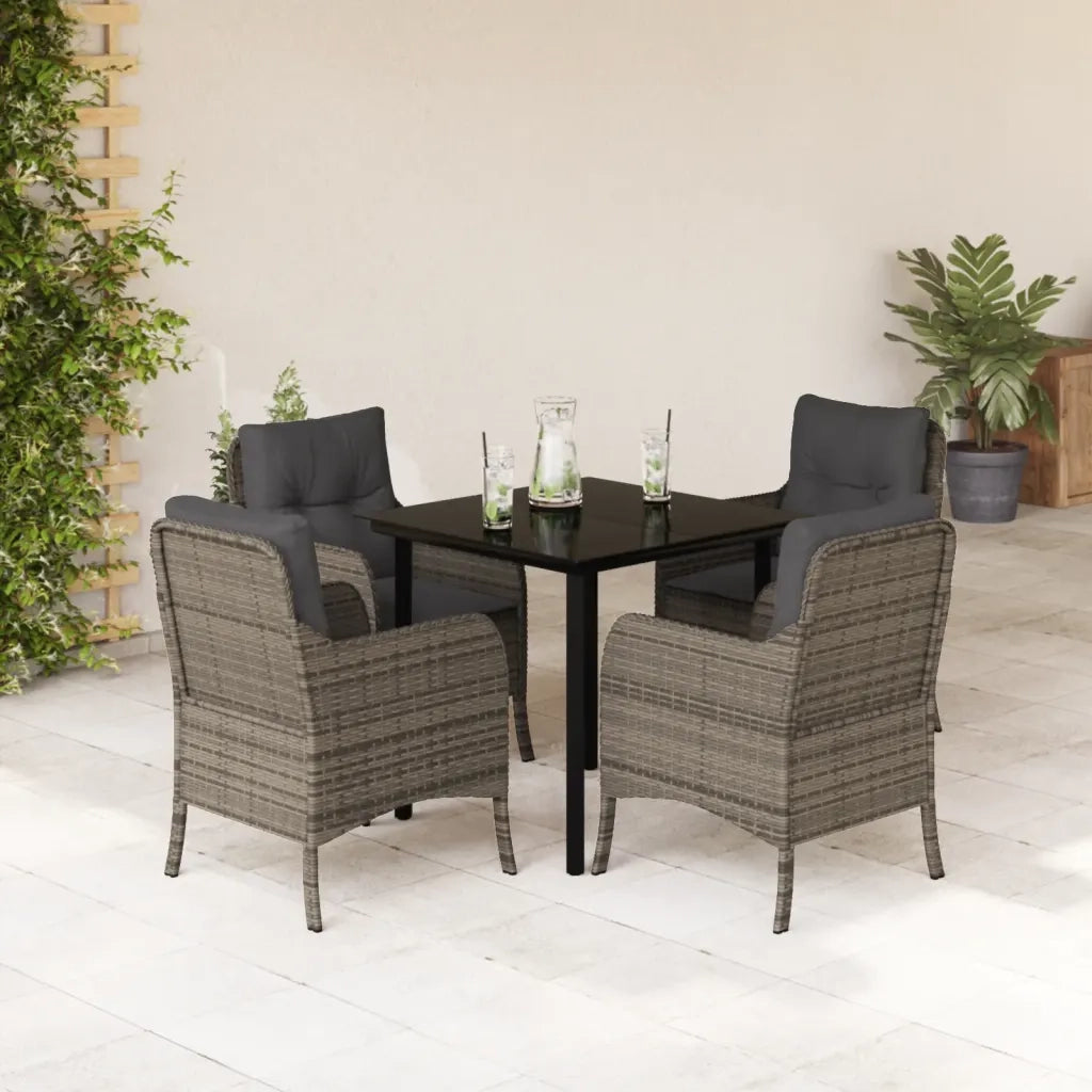 Set da Pranzo da Giardino 5 pz con Cuscini in Polyrattan Grigio